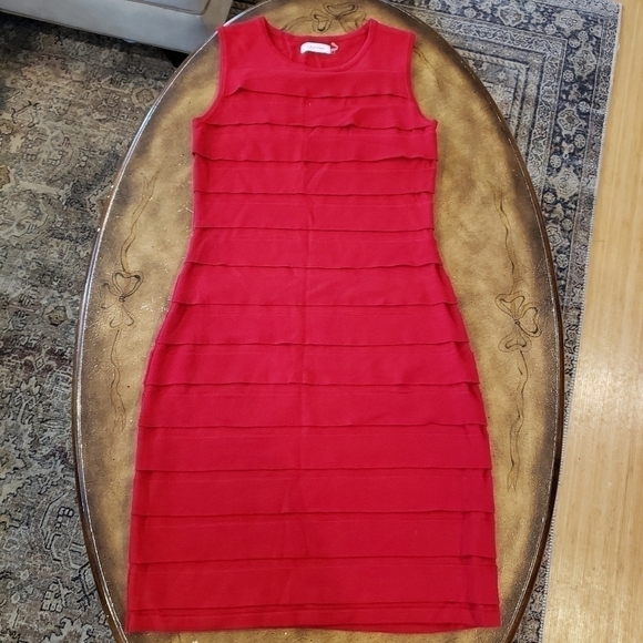 Calvin Klein Pleated Red Bodycon Dress Size Small - Picture 2 of 8